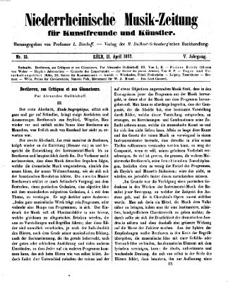 Niederrheinische Musik-Zeitung für Kunstfreunde und Künstler Samstag 11. April 1857