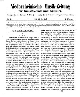 Niederrheinische Musik-Zeitung für Kunstfreunde und Künstler Samstag 27. Juni 1857