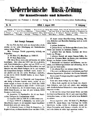 Niederrheinische Musik-Zeitung für Kunstfreunde und Künstler Samstag 1. August 1857