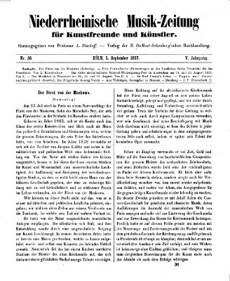 Niederrheinische Musik-Zeitung für Kunstfreunde und Künstler Samstag 5. September 1857