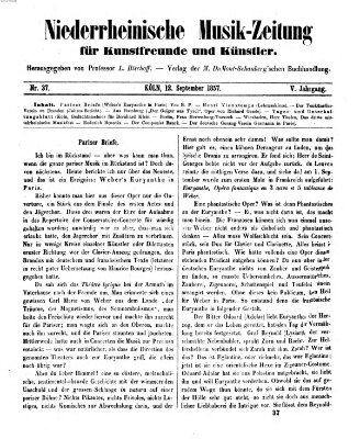 Niederrheinische Musik-Zeitung für Kunstfreunde und Künstler Samstag 12. September 1857