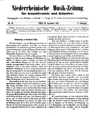 Niederrheinische Musik-Zeitung für Kunstfreunde und Künstler Samstag 26. September 1857