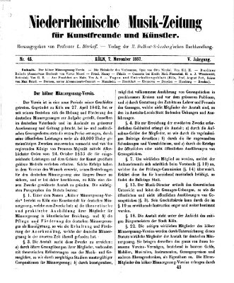 Niederrheinische Musik-Zeitung für Kunstfreunde und Künstler Samstag 7. November 1857