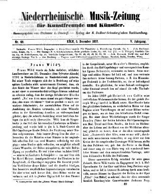 Niederrheinische Musik-Zeitung für Kunstfreunde und Künstler Samstag 5. Dezember 1857