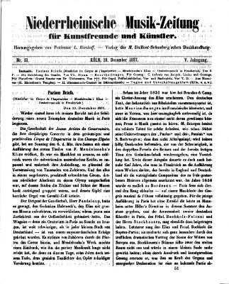 Niederrheinische Musik-Zeitung für Kunstfreunde und Künstler Samstag 19. Dezember 1857