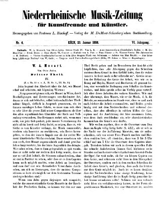 Niederrheinische Musik-Zeitung für Kunstfreunde und Künstler Samstag 23. Januar 1858