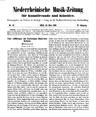 Niederrheinische Musik-Zeitung für Kunstfreunde und Künstler Samstag 20. März 1858