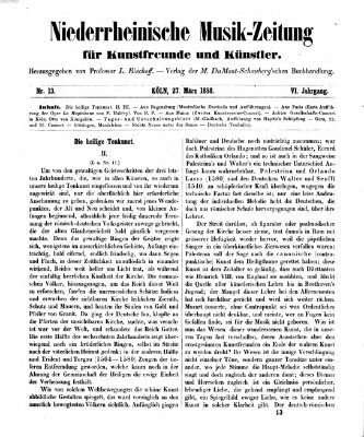 Niederrheinische Musik-Zeitung für Kunstfreunde und Künstler Samstag 27. März 1858