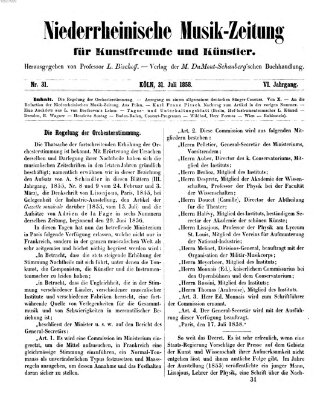 Niederrheinische Musik-Zeitung für Kunstfreunde und Künstler Samstag 31. Juli 1858