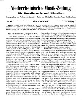 Niederrheinische Musik-Zeitung für Kunstfreunde und Künstler Samstag 2. Oktober 1858