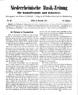 Niederrheinische Musik-Zeitung für Kunstfreunde und Künstler Samstag 13. November 1858