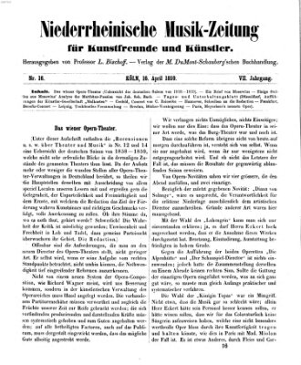 Niederrheinische Musik-Zeitung für Kunstfreunde und Künstler Samstag 16. April 1859