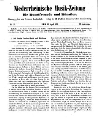 Niederrheinische Musik-Zeitung für Kunstfreunde und Künstler Samstag 23. April 1859