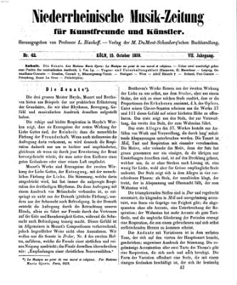 Niederrheinische Musik-Zeitung für Kunstfreunde und Künstler Samstag 15. Oktober 1859