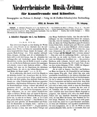 Niederrheinische Musik-Zeitung für Kunstfreunde und Künstler Samstag 26. November 1859