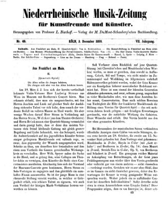 Niederrheinische Musik-Zeitung für Kunstfreunde und Künstler Samstag 3. Dezember 1859