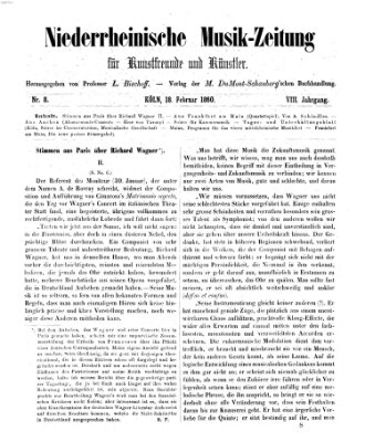 Niederrheinische Musik-Zeitung für Kunstfreunde und Künstler Samstag 18. Februar 1860