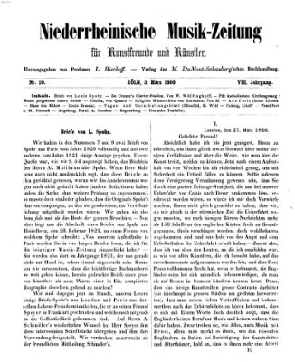 Niederrheinische Musik-Zeitung für Kunstfreunde und Künstler Samstag 3. März 1860