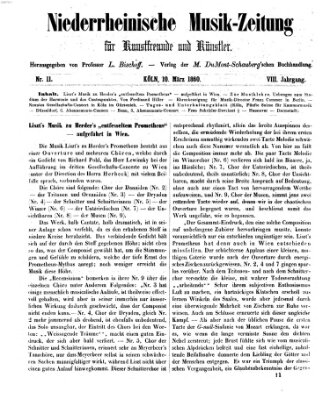 Niederrheinische Musik-Zeitung für Kunstfreunde und Künstler Samstag 10. März 1860