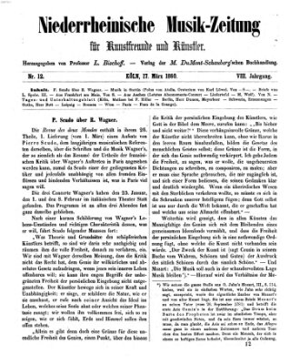 Niederrheinische Musik-Zeitung für Kunstfreunde und Künstler Samstag 17. März 1860