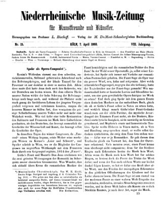 Niederrheinische Musik-Zeitung für Kunstfreunde und Künstler Samstag 7. April 1860