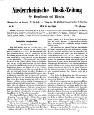 Niederrheinische Musik-Zeitung für Kunstfreunde und Künstler Samstag 21. April 1860