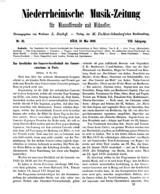 Niederrheinische Musik-Zeitung für Kunstfreunde und Künstler Samstag 19. Mai 1860