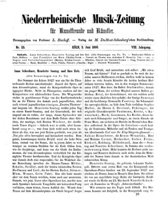 Niederrheinische Musik-Zeitung für Kunstfreunde und Künstler Samstag 2. Juni 1860