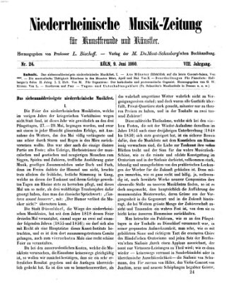 Niederrheinische Musik-Zeitung für Kunstfreunde und Künstler Samstag 9. Juni 1860