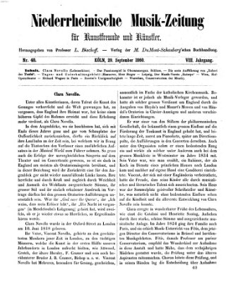 Niederrheinische Musik-Zeitung für Kunstfreunde und Künstler Samstag 29. September 1860