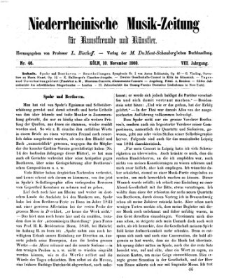 Niederrheinische Musik-Zeitung für Kunstfreunde und Künstler Samstag 10. November 1860