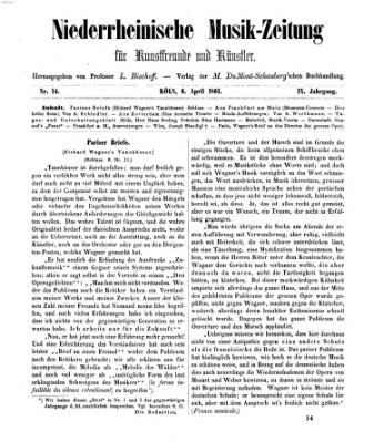 Niederrheinische Musik-Zeitung für Kunstfreunde und Künstler Samstag 6. April 1861