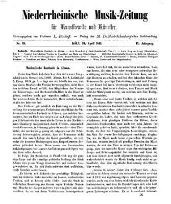 Niederrheinische Musik-Zeitung für Kunstfreunde und Künstler Samstag 20. April 1861