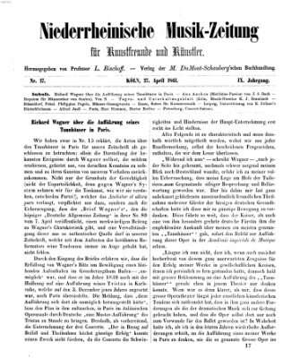 Niederrheinische Musik-Zeitung für Kunstfreunde und Künstler Samstag 27. April 1861