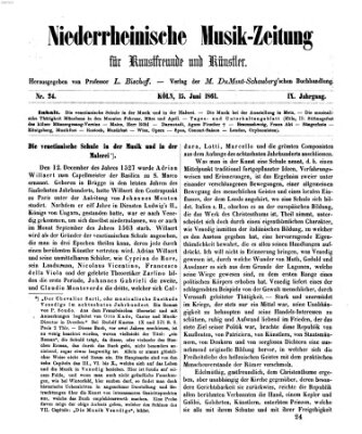 Niederrheinische Musik-Zeitung für Kunstfreunde und Künstler Samstag 15. Juni 1861