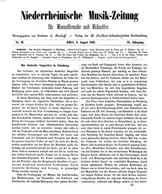 Niederrheinische Musik-Zeitung für Kunstfreunde und Künstler Samstag 3. August 1861