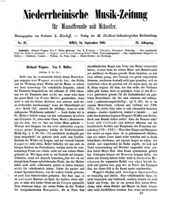 Niederrheinische Musik-Zeitung für Kunstfreunde und Künstler Samstag 14. September 1861