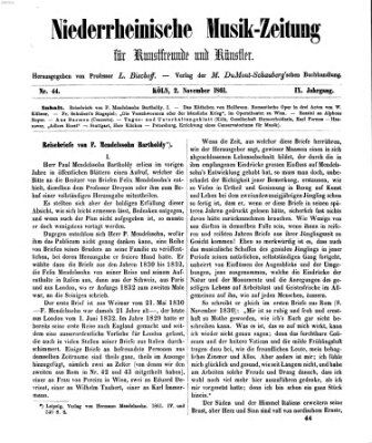 Niederrheinische Musik-Zeitung für Kunstfreunde und Künstler Samstag 2. November 1861