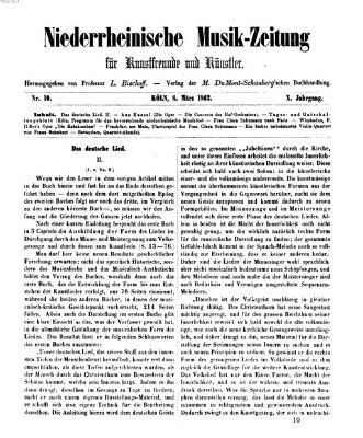 Niederrheinische Musik-Zeitung für Kunstfreunde und Künstler Samstag 8. März 1862