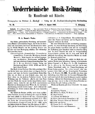 Niederrheinische Musik-Zeitung für Kunstfreunde und Künstler Samstag 2. August 1862