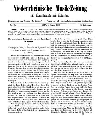 Niederrheinische Musik-Zeitung für Kunstfreunde und Künstler Samstag 9. August 1862