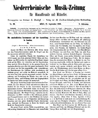 Niederrheinische Musik-Zeitung für Kunstfreunde und Künstler Samstag 27. September 1862