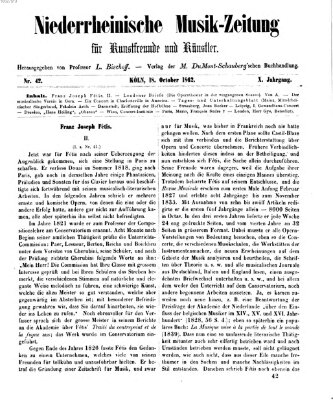 Niederrheinische Musik-Zeitung für Kunstfreunde und Künstler Samstag 18. Oktober 1862