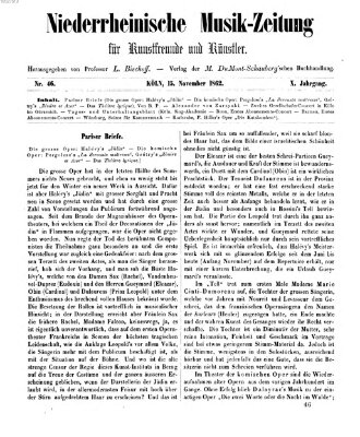 Niederrheinische Musik-Zeitung für Kunstfreunde und Künstler Samstag 15. November 1862