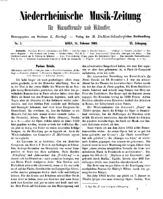 Niederrheinische Musik-Zeitung für Kunstfreunde und Künstler Samstag 14. Februar 1863