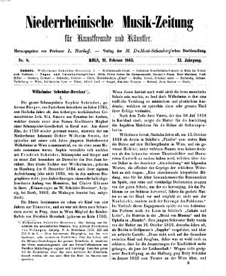 Niederrheinische Musik-Zeitung für Kunstfreunde und Künstler Samstag 21. Februar 1863