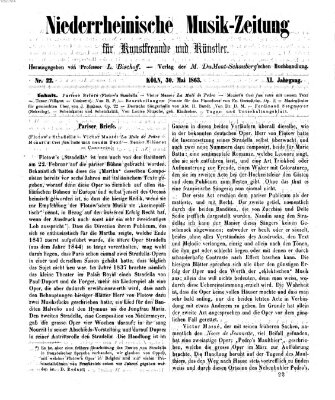 Niederrheinische Musik-Zeitung für Kunstfreunde und Künstler Samstag 30. Mai 1863