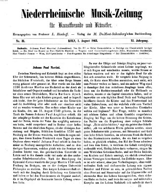 Niederrheinische Musik-Zeitung für Kunstfreunde und Künstler Samstag 1. August 1863