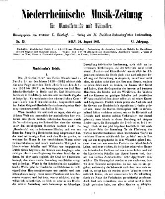 Niederrheinische Musik-Zeitung für Kunstfreunde und Künstler Samstag 29. August 1863