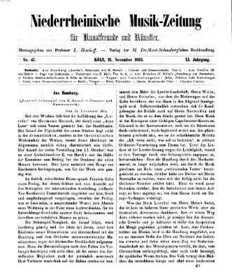 Niederrheinische Musik-Zeitung für Kunstfreunde und Künstler Samstag 21. November 1863